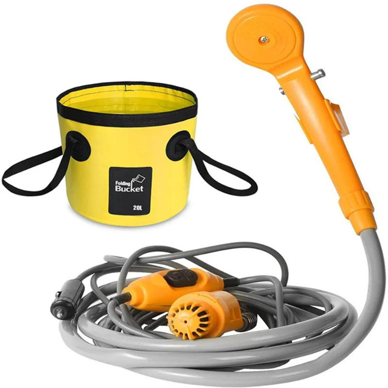 Camping Shower Outdoor Hiking Travel Portable Shower And 20L Bucket Set Car Washer Plant Watering Pet Cleaning 12V Electric Pump