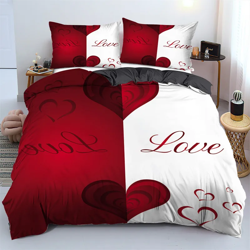 

3D Love Heart Duvet Cover Microfiber Luxury Romantic Theme Bedding Set King Queen For Couple Valentine's Day Gifts Bedroom Decor