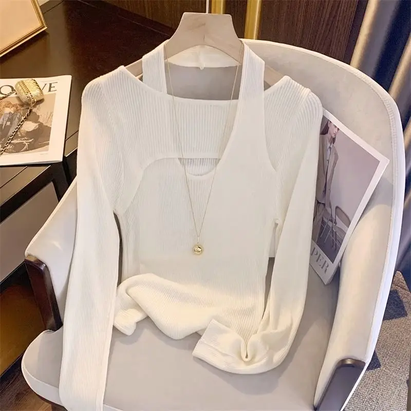 

Women's Clothing Knitted Crew Neck Long Sleeve Spring Autumn Stylish Casual All-match Solid Color Asymmetrical Pullovers