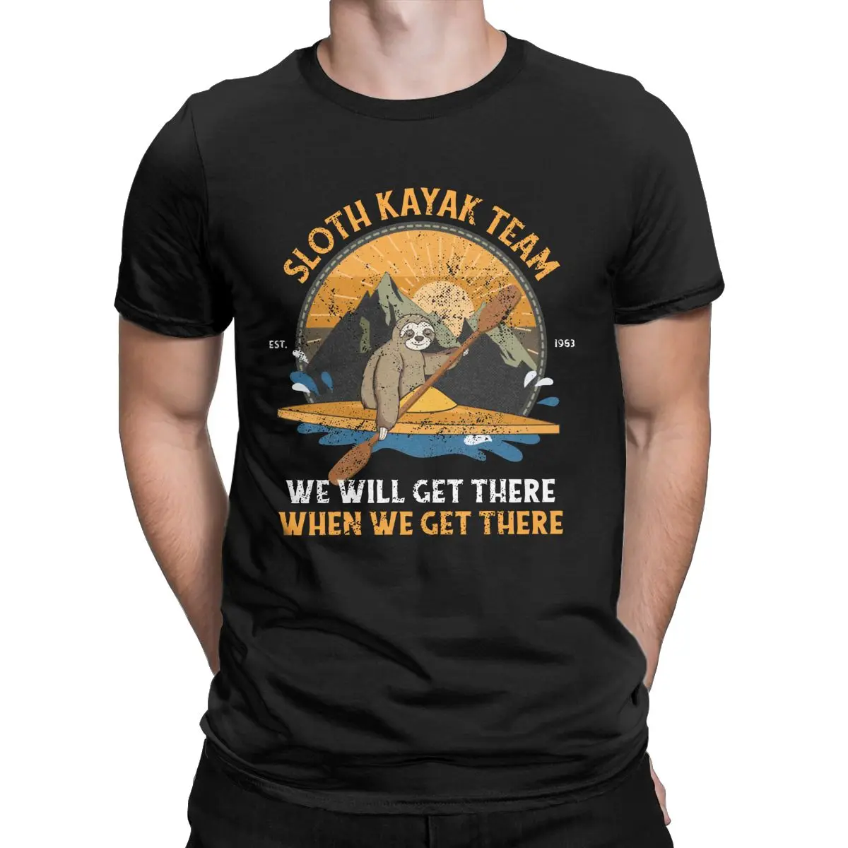 

Funny Sloth Kayaking Sloth Hiking Team t shirt for men Round Neck 100% Cotton Camping Short Sleeve Tees Plus Size T-Shirts