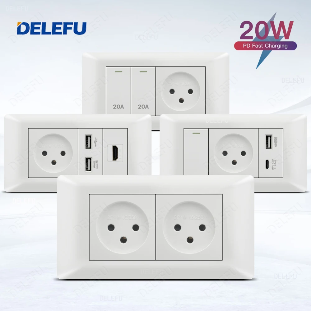 Фото Огнестойкая панель DELEFU SC80, 145 мм, белая, израильская стандартная USB-типа C, настенная розетка для быстрой зарядки, переключатель ТВ-телефона CAT5 CAT6