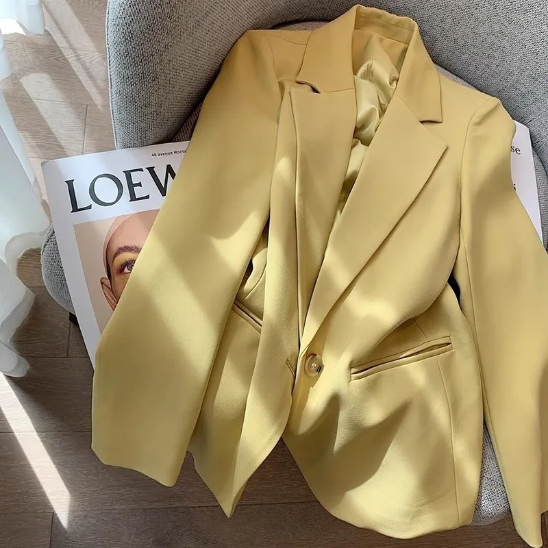 

2022 New Arrival Autumn Women Single Button Notched Collar Loose Blazers All-matched Casual Long Sleeve Patchwork Coat P745