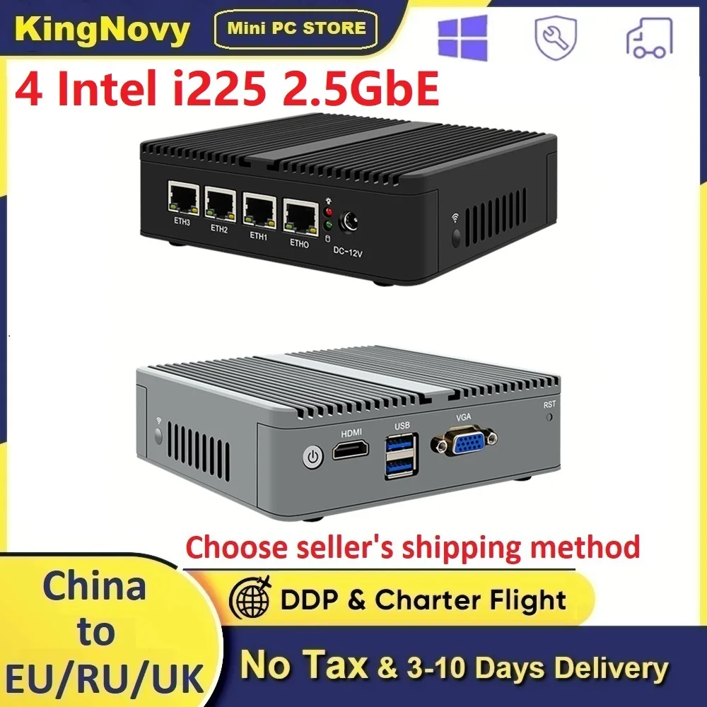 

J4125 Fanless 2.5G pfSense Firewall Router PC 4 Intel i225-V B3 2.5GbE Nics Router Nano Mini PC OPNsense VMware ESXi Proxmox