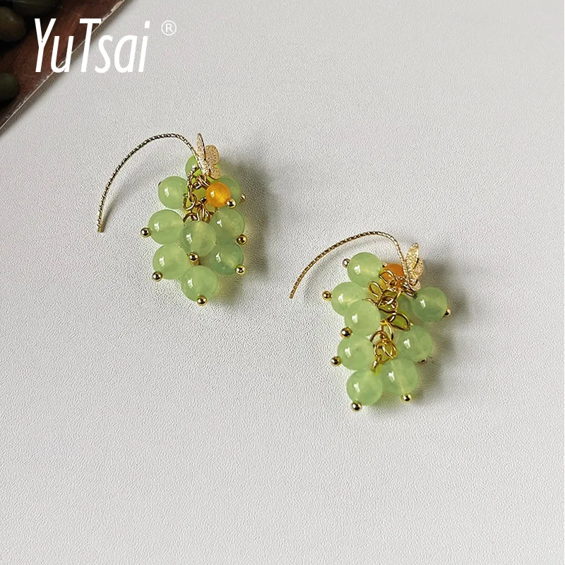 

YUTSAI New Green Grape Fruit Tassel Earrings Fashion Sweet Alloy Stone Earrings for Women Jewelry Gifts YT814
