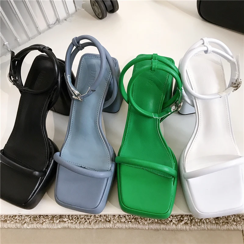 

2022 Summer New Green Brand Narrow Band Women Sandal Fashion Platform Thick High Heels Ladies Elegant Dress Party Pumps Shoe