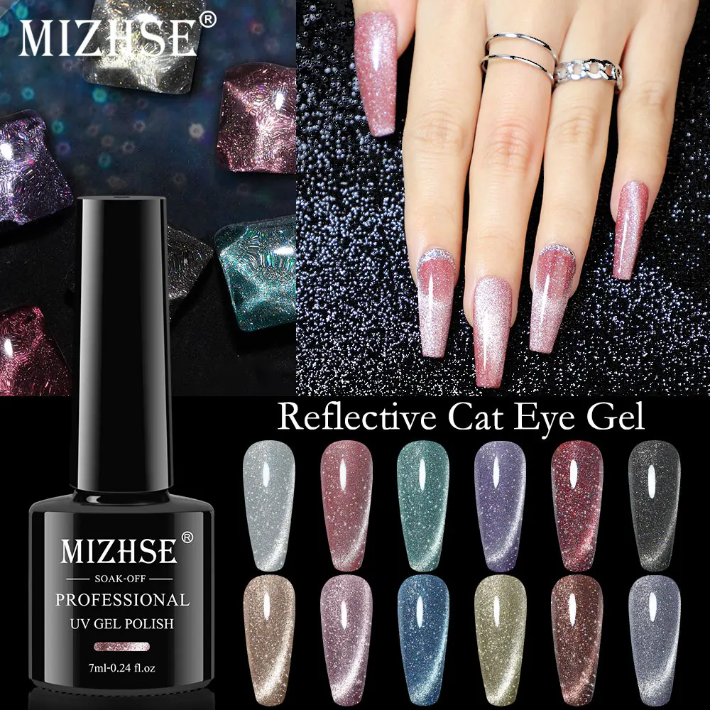 

MIZHSE 7ML Reflective Cat Eye Gel Nail Polish Semi Permanent Glitter Enamel Varnish Hybrid Soak Off UV Gel For Manicure Nail Art