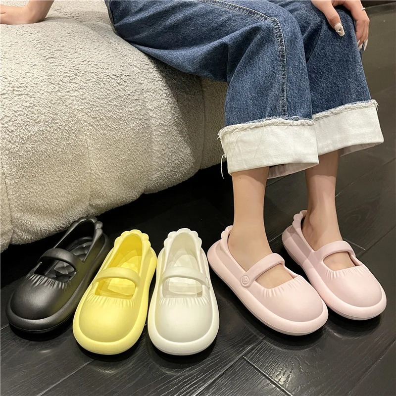 Flat Shoes Female House Slippers Platform Shallow Slipers Women Slides Med Cover Toe 2023 Soft PU Mary Janes Basic Scandals