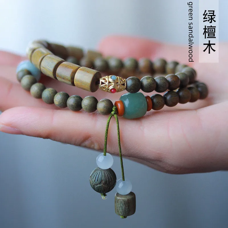 

Natural Green Sandalwood Bracelet Jade Sandalwood Wenwan Rosary Bracelet Buddha Bead Bracelet