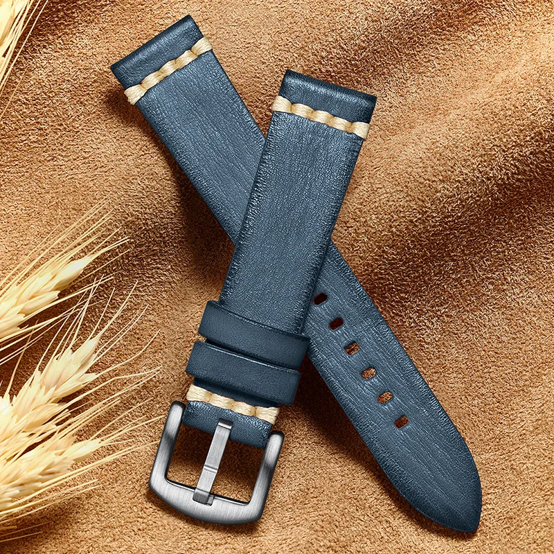 High Quality Handmade 20mm 22mm Strap Tanned Leather Retro Fashion Trend Thick Strap Replacement Men's Belt Watches Accessories
