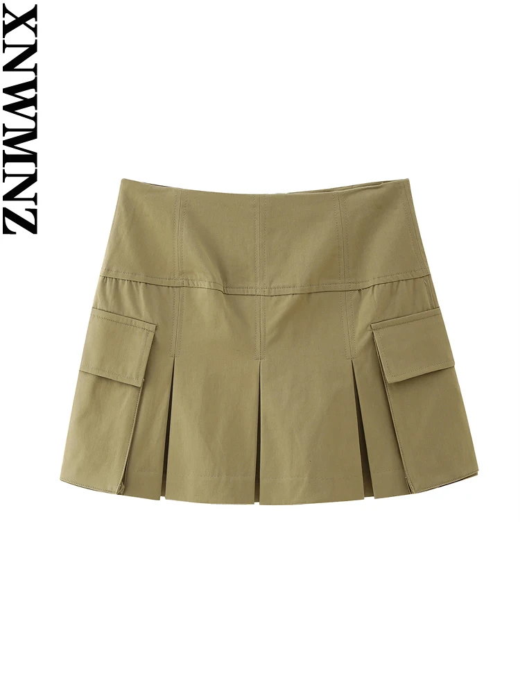 

XNWMNZ, 2023 г., модная женская плиссированная короткая мини-юбка на молнии с высокой талией и боковым карманом