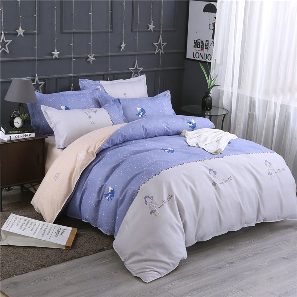 

Skin-Friendly Aloe Vera Cotton Four-Piece Multi-Specification Blue Little Fox Bedding Set Quilt Cover With Bed Sheet Pillowcase