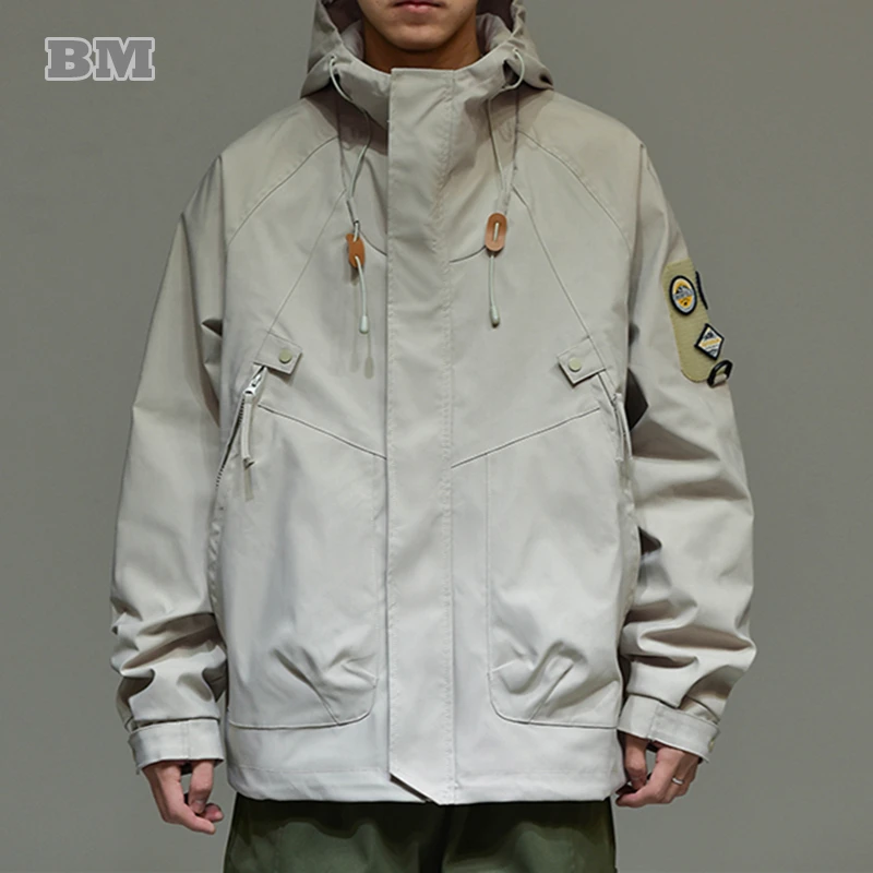 

Куртка Мужская ветрозащитная с капюшоном, уличная спортивная одежда в японском стиле, Повседневная корейский стиль, верхняя одежда в стиле Харадзюку, весна