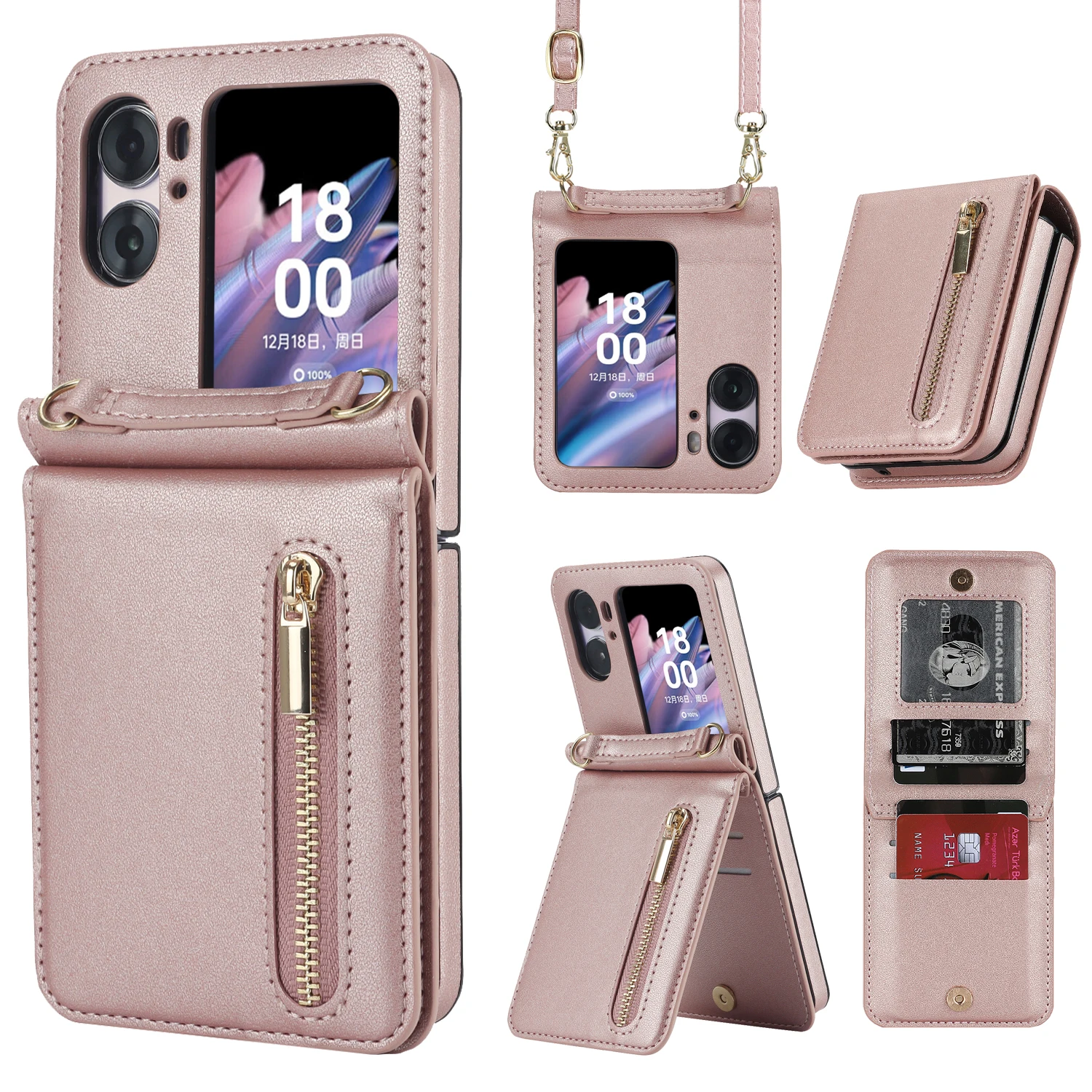 

Crossbody Zipper Wallet Phone Case For OPPO Find N2 Flip 5G CPH243 n2flip findn2flip Card Holder Purse Lanyard Leather Cover