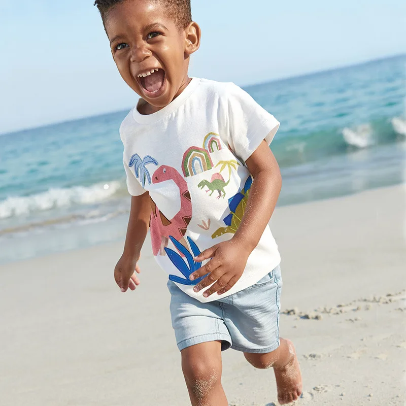 

Летняя новая детская футболка, Вязаная хлопковая Детская футболка с коротким рукавом и круглым вырезом в европейском и американском стиле