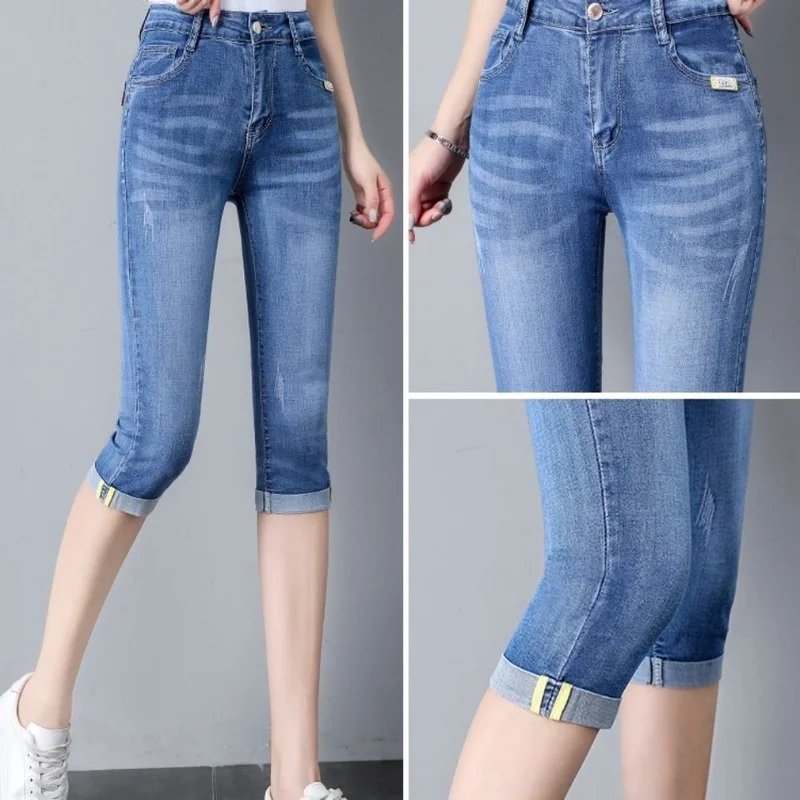 Women Summer Jeans Loose Denim Pencil Capri Pants Female High Waist Calf Length Trousers Pantalones Vaqueros Mujer Femme E52