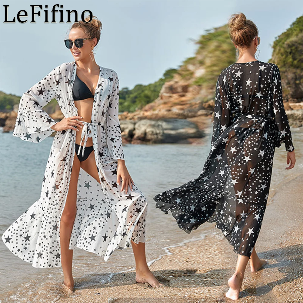 

Летняя мода для отдыха новая шифоновая пентаграмма Женская Солнцезащитная верхняя одежда для пляжа Бикини купальник накидка для женщин