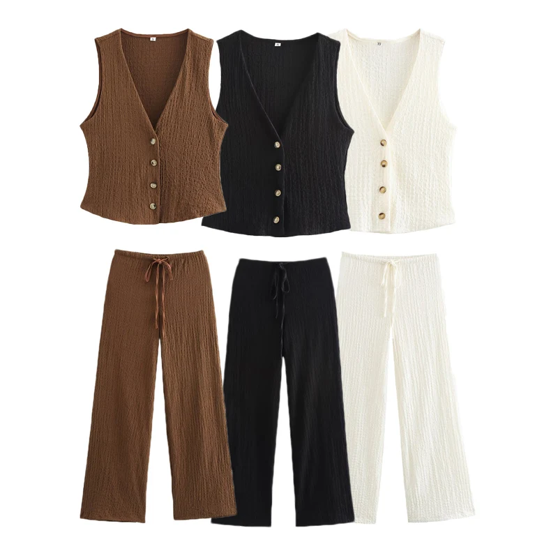SIYANG Женский Модный Шикарный Комплект Брюк С Текстурированным Жилетом И Топами