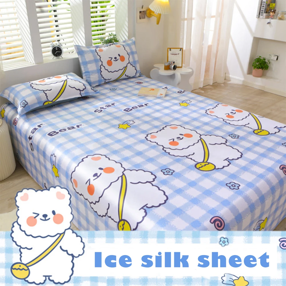 YanYangTian Summer Ice silk bed sheets plaid Linens silk bedding sheet 150 pillowcase Constant temperature double bed sheets