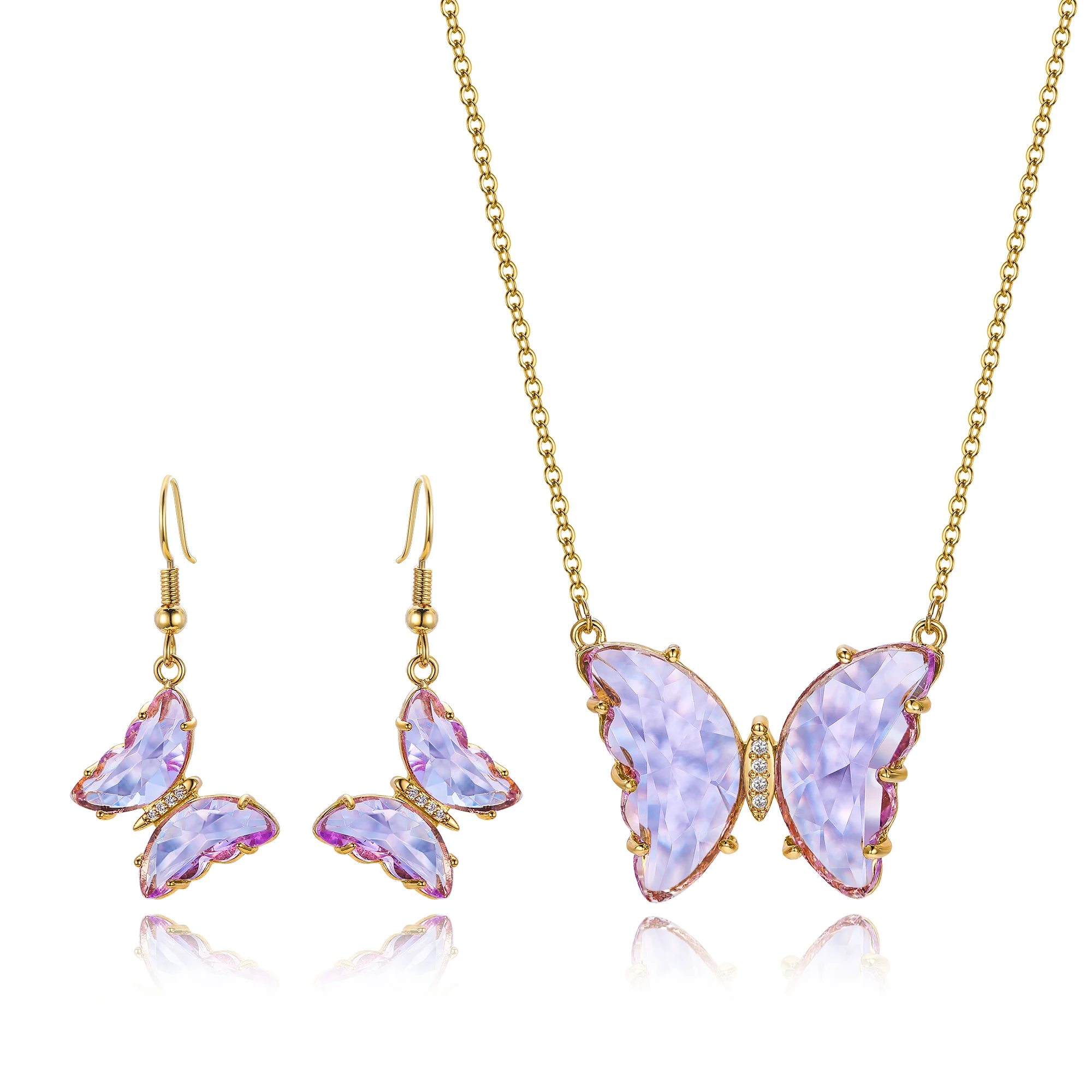 Ожерелье и серьги бабочки Женский животный украшения комплект цепочки шеи связи кристалла вечеринки Mangalsutra Collier Femme подвеска подарок.