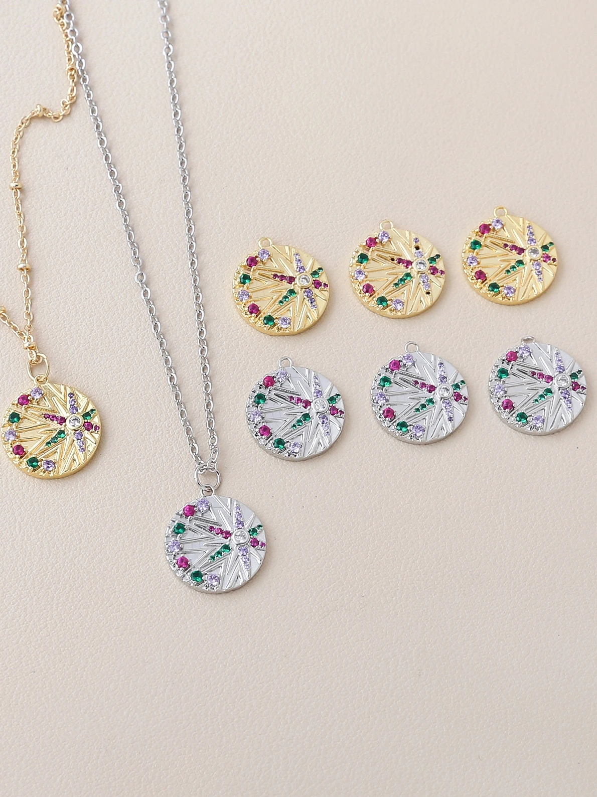 Copper Plated Gold 4K Color-Retaining Color Zirconium Retro Pendant DIY Handmade Jewelry Bracelet Necklace Earrings Accessor...