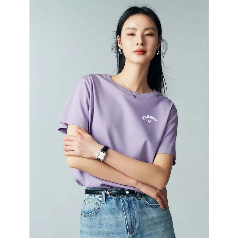 Women Pure Colour Golf T-shirt Short-sleeved Casual Top Thick Cotton Half-sleeve  O-neck T Shirt Mercerized  Simple