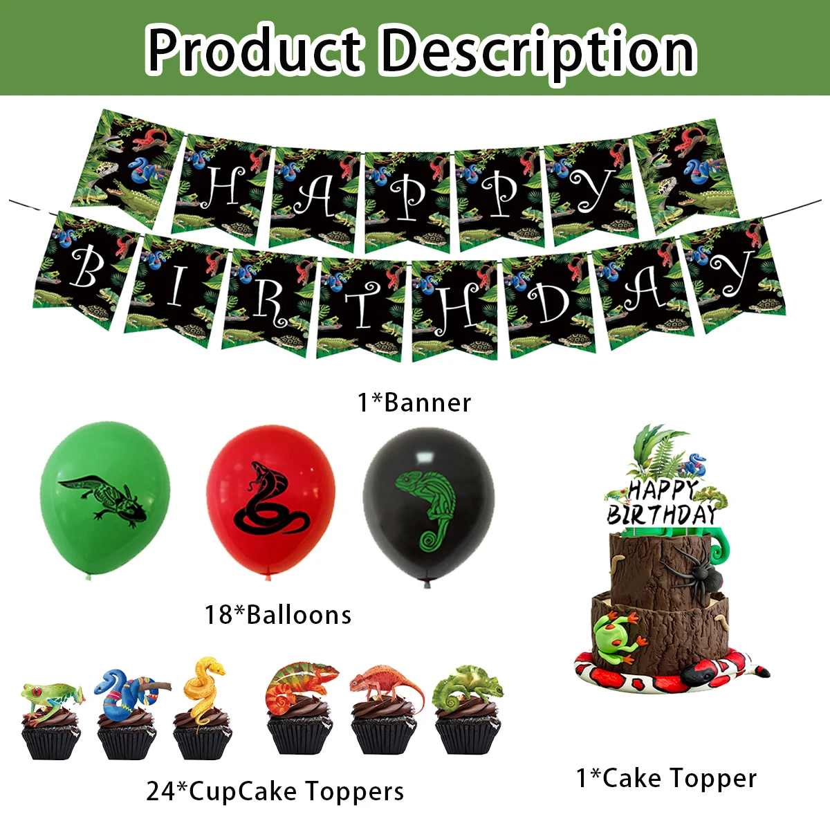 Рептилия змея сцена на день рождения товары для вечеринки украшение в виде