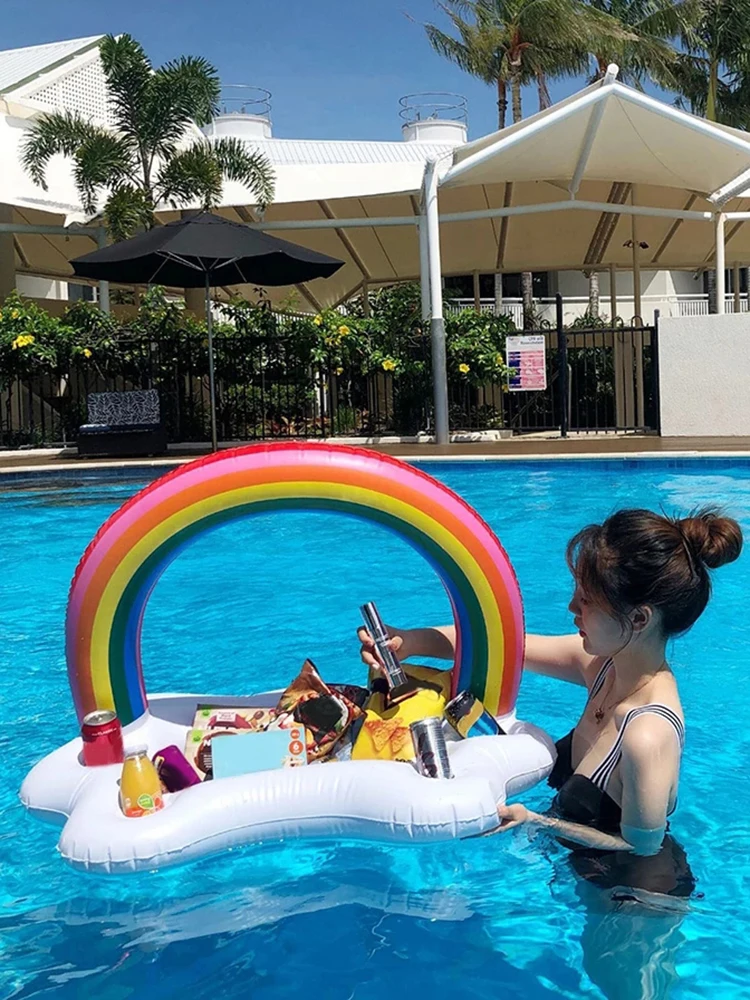 

Summer Party Inflatable Cup Holder Pool Float Wine Beer Beverage Fruits Plate Table Bar Tray Beach Swimming Ring Accessories