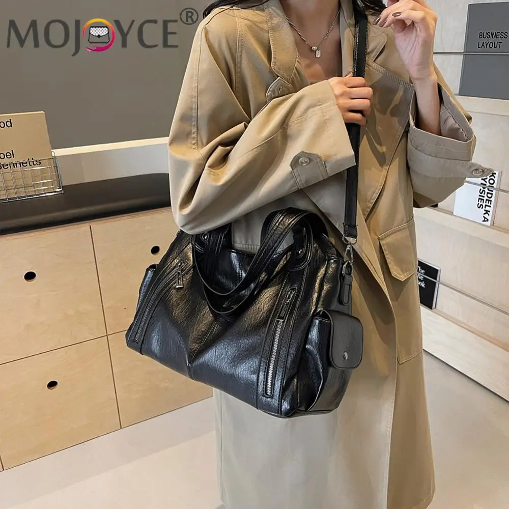 Женская сумка через плечо с несколькими карманами большая из искусственной кожи