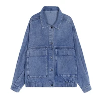 2022 spring new korea style oversized denim jackets for women fashion lapel chic big pockets all match cowboy coats ins mujer