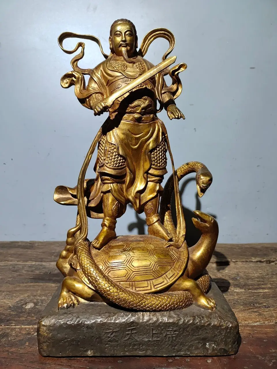 

16"Tibetan Temple Collection Old Bronze Cinnabar Mud gold Emperor Zhenwu Dangmo Tianzun Grandfather worship hall Town house