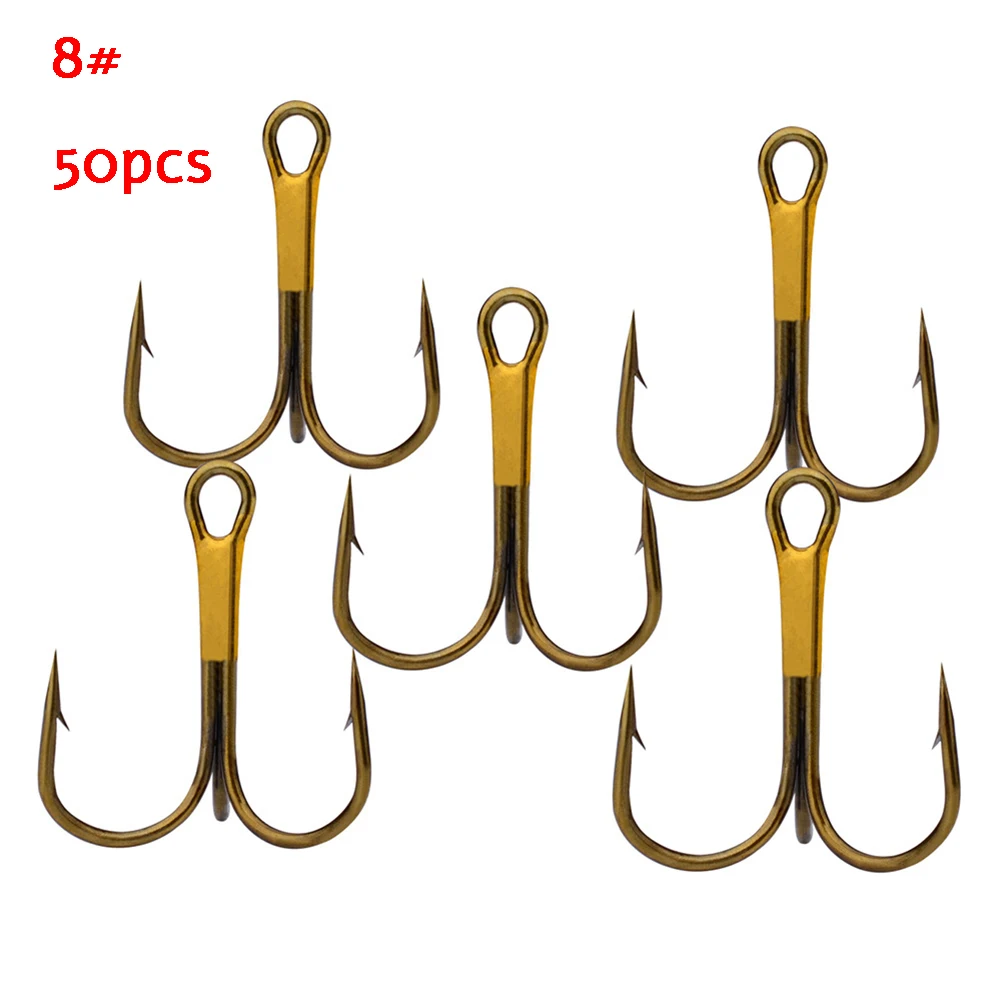 

50pcs/Pack Stainless Steel Fishing Treble Hook Black Sharp Triple Hooks Black Brown Silver High Carbon Steel Durable Fish Hooks
