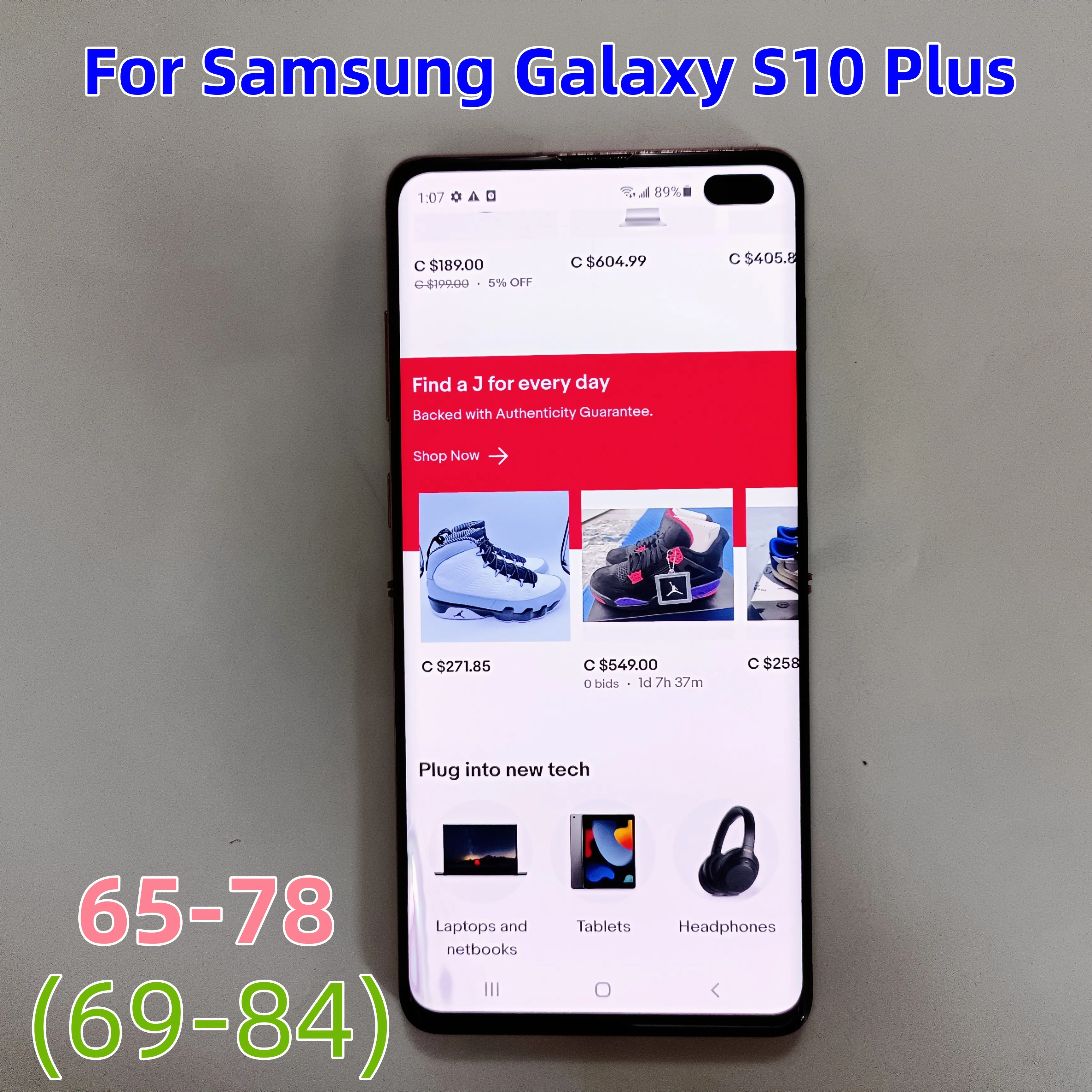 100% Original Galaxy S10 Plus LCD Screen For Samsung S10 Plus Display With Frame Replacement Parts G975 G975F G975W G975U lcd