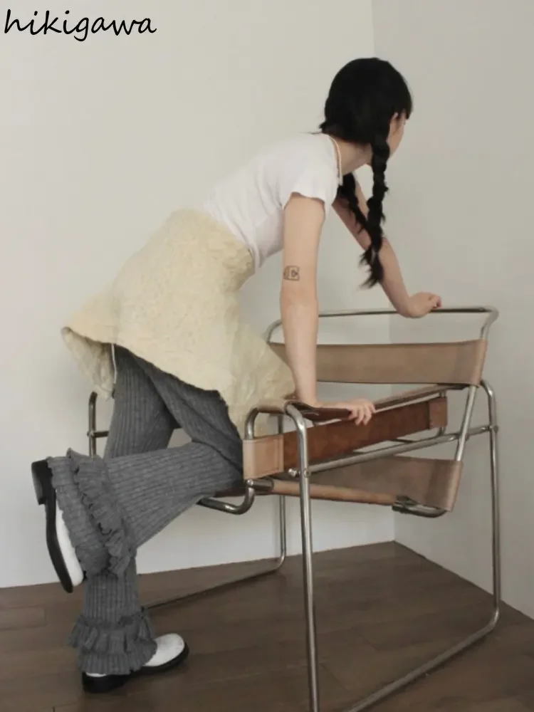 Модные широкие брюки для женщин 2023 прямые с высокой талией вязаные Y2K корейские