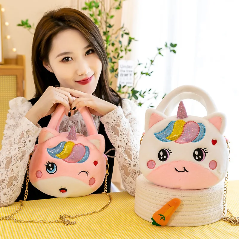 

Unicorn Girl Messenger Bag Cartoon Plush Bag Coin Purse Birthday Present Rabbit Fur Fabric 2022 Plush Bag