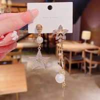 korean fashion personality star diamond pearl tassel s925 silver needle earrings female temperament exquisite earrings