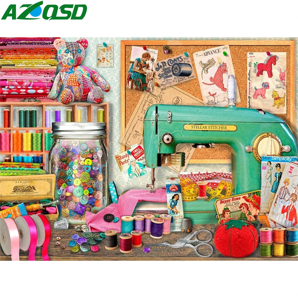 

AZQSD Алмазная вышивка, продажа, швейная машина, пейзаж, стразы, алмазная живопись, дом, пейзаж, вышивка крестиком, домашний декор