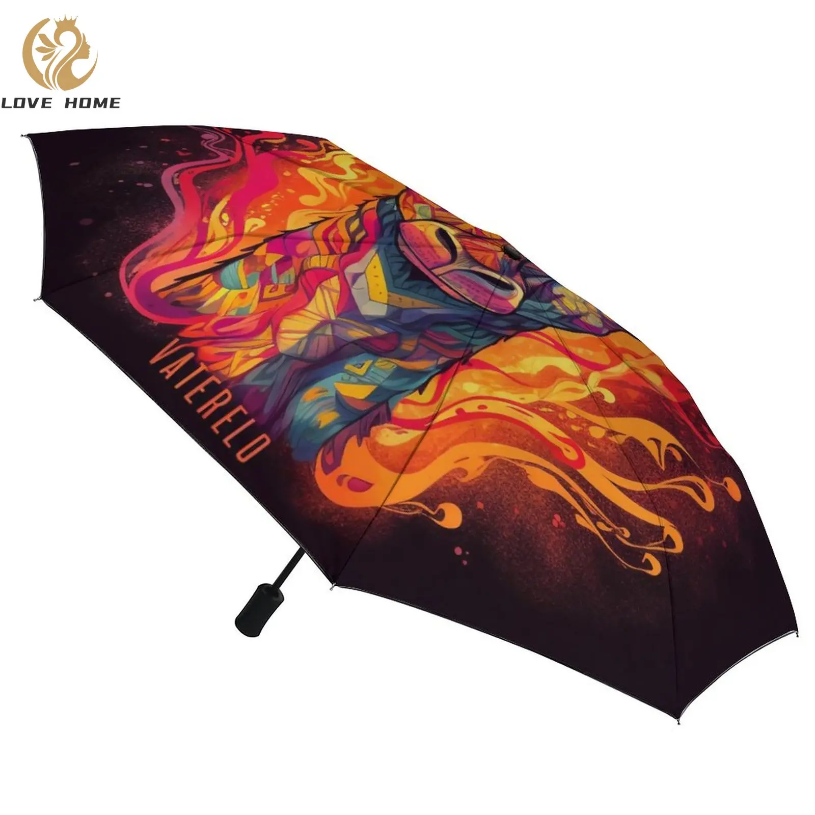 

Giraffe 3 Fold Auto Umbrella Animal Head Multicolor Flames Ligthweight Umbrella Sun and Rain Carbon Fiber Frame Umbrellas