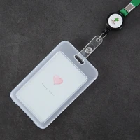 korean version of pvc transparent card holder with retractable lanyard id card holder cartoon cute bus meal card holder