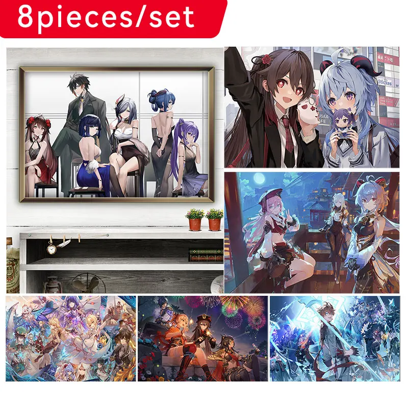 

Hot Anime Posters Genshin Game Character Decor Pictures For Living Room Of The Knights of Favonius White Waterproof Wall Sticker