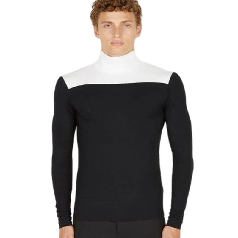 

Новая стильная вязаная футболка с высоким воротником на раннюю осень, модная Простая рубашка в Корейском стиле с длинным рукавом, сочетающаяся цвет