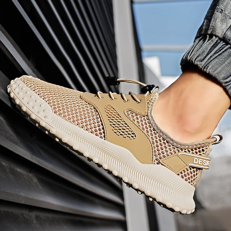 Summer Hollow Golf Shoes Men's Breathable Outdoor Sports Golf Shoes Men's Khaki Black Golf Training Shoes