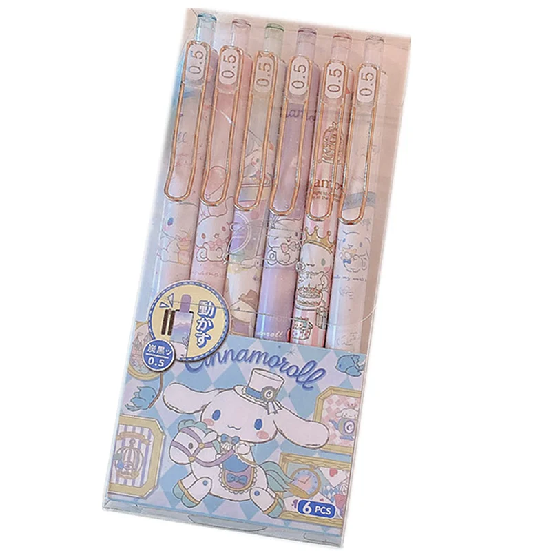 

New 6pcs Cinnamoroll Kuromi My Melody Black 0.5mm Press Gel Pen Anime Sanrio Cute Student Exam Writing Stationery Gift For Girls