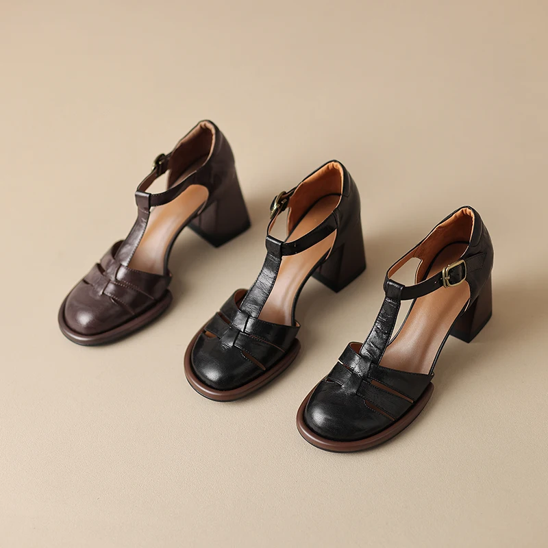 

2023 summer Women sandals natural leather 22-24.5cm soft sheepskin+pigskin full leather Vintage Pig Cage Shoes Roman Sandals