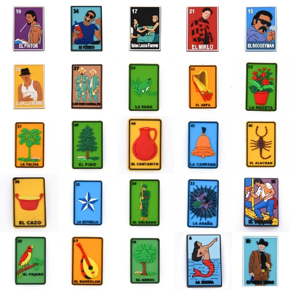 Хит продаж, мексиканская лотерея, украшения для обуви, мексиканская лотерея, карты Таро, игра Croc, подвески для обуви Sz Sm El Sol, будильник Gallo Calavera