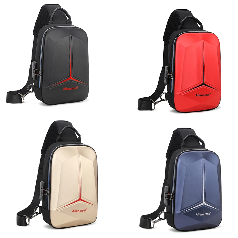 Men Multifunction PVC Anti-theft Shoulder Bag USB Crossbody Bag Travel Sling Bag Pack Messenger Pack Chest Bag for Male