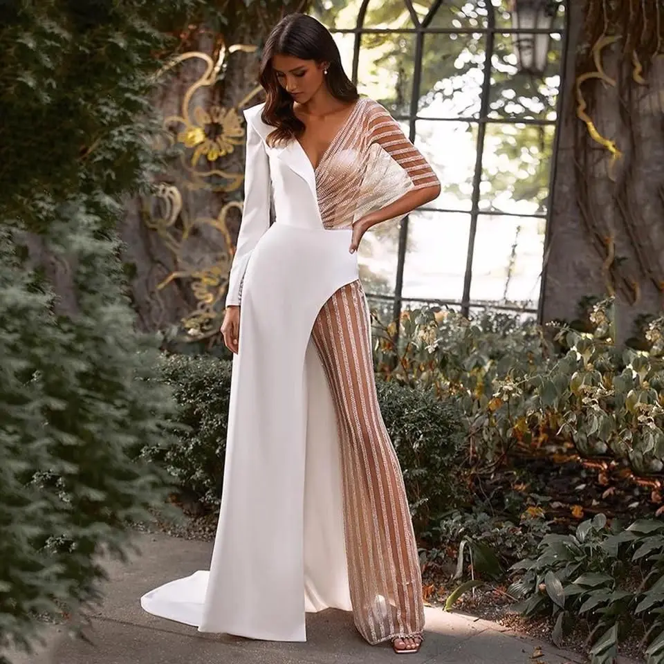 

2022 Summer Women's V-neck Lace Irregular Solid Color Dress