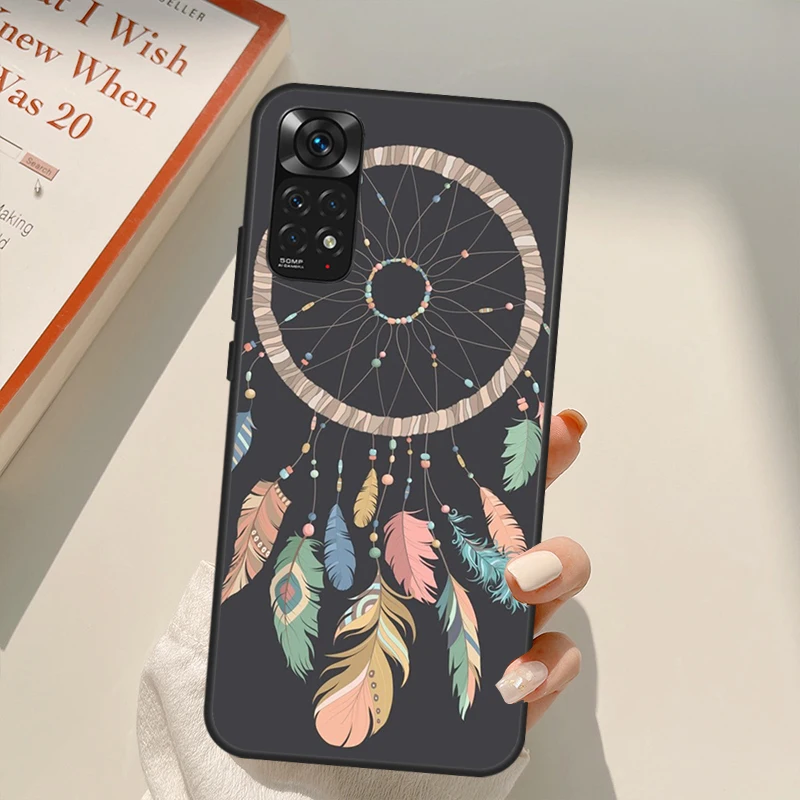 Чехол Ловец снов с перьями и волком для Xiaomi Redmi Note 11 10 9 8 Pro 11S 10S 9S 8T K50 K40 9A 9C 10A 10C