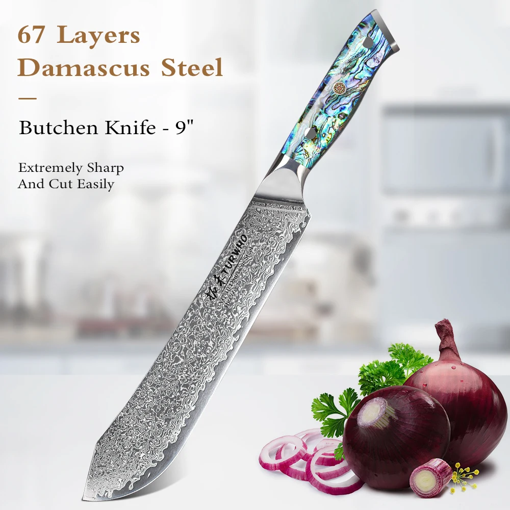 TURWHO 9 Inch Professional VG10 Japanese Damascus Steel Kitchen Knives High Carbon Steel Chef Butcher Slicing Knife Cooking Tool