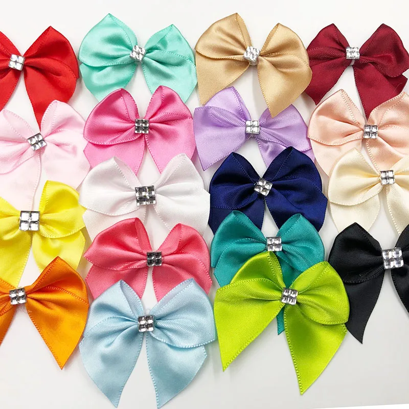 

YM02 20PCS/Pack Handmade Ribbon Bows Flower the Rhinestone Appliques Sewing Craft