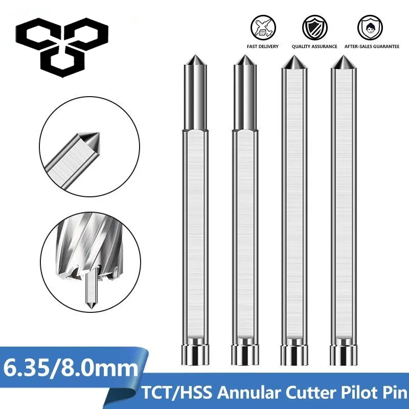 

Drill Bit TCT/HSS Annular Cutter Pilot Pin 6.35mm 8mm Shank 77/90/102/127/160mm Long Pilot Pin Steel Plate Drill Tool